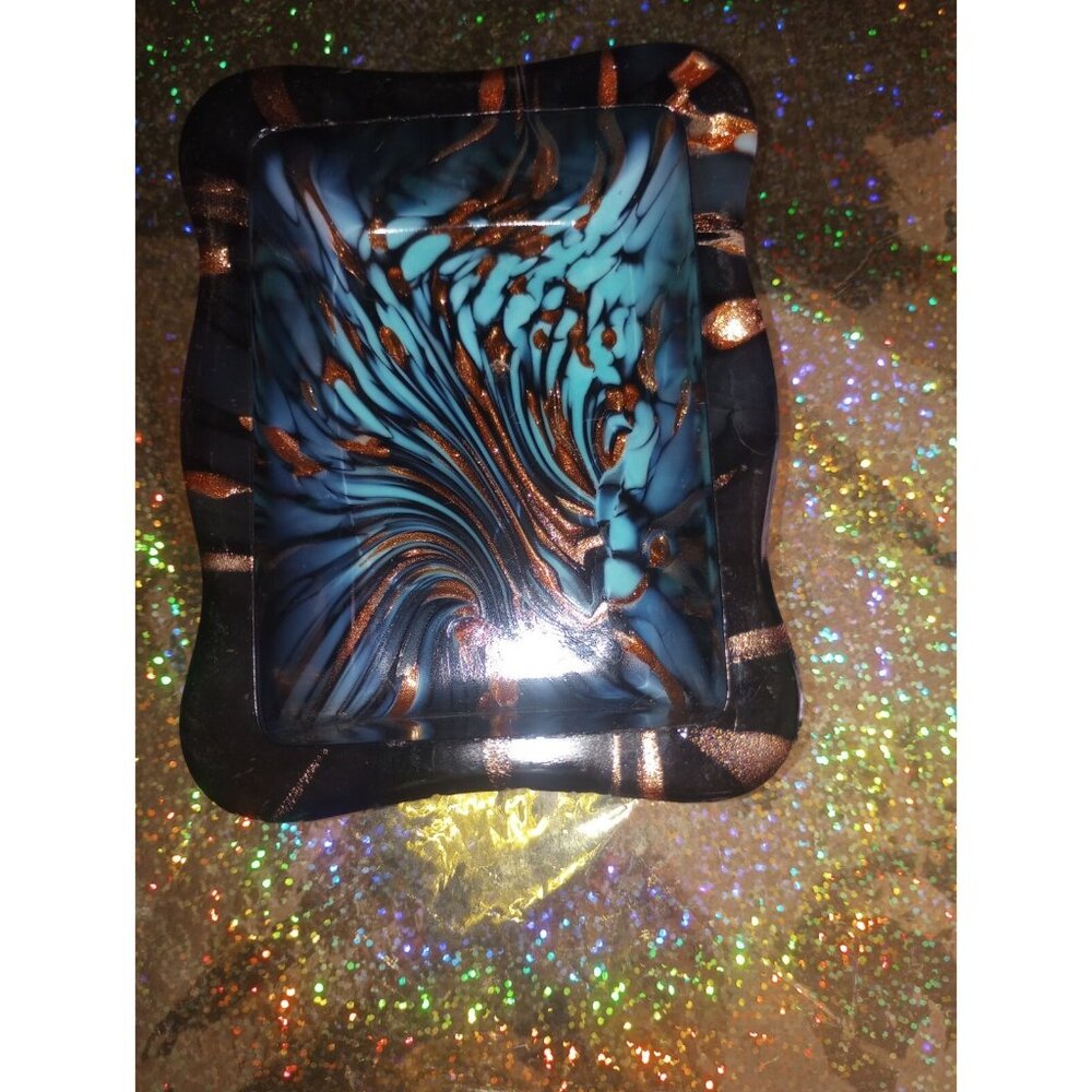 Vintage Murano Vincenzo Nason Black Glass Copper Dish